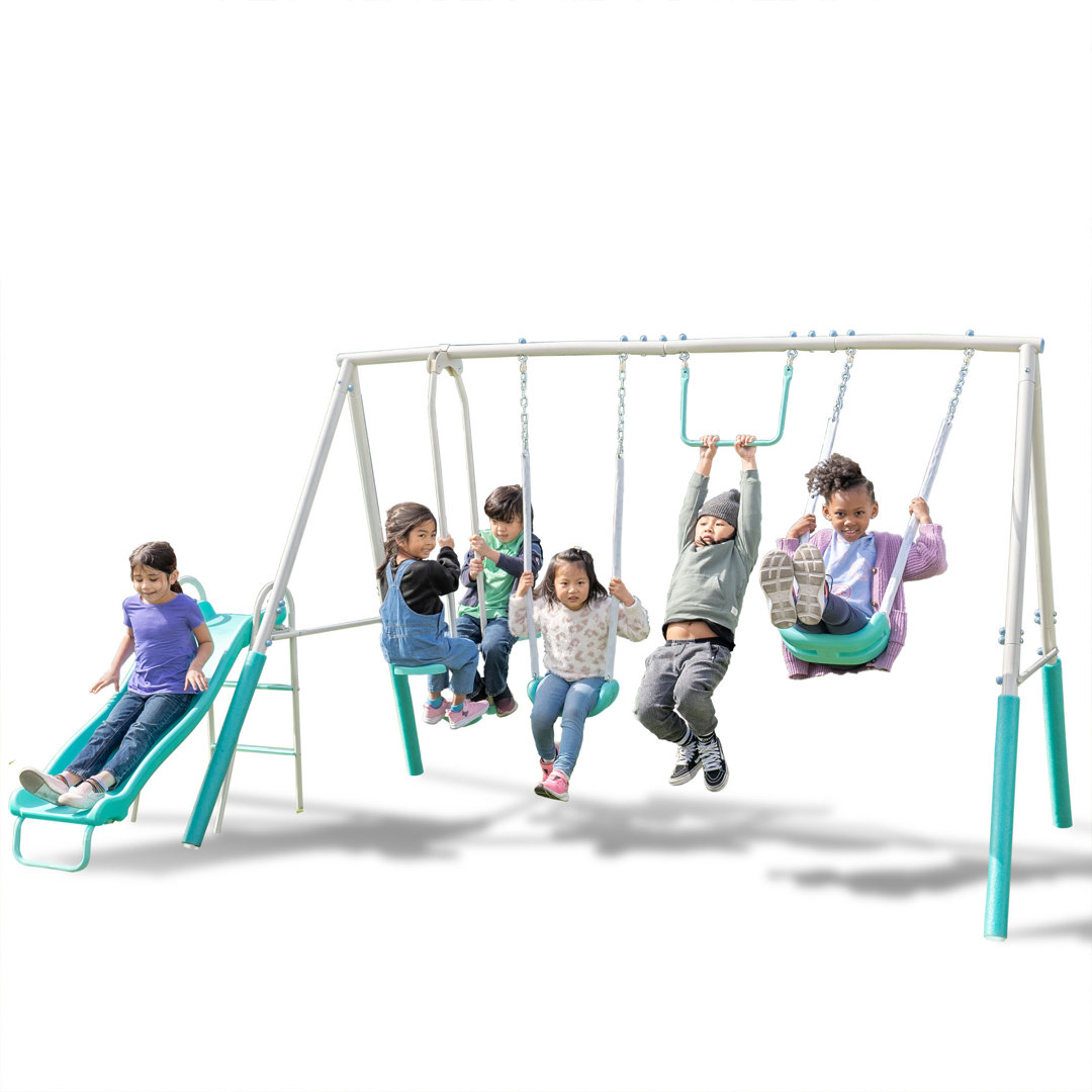 Sportspower Arcadia Metal Swing Set with Glider, Trapeze on 5' Blow Molded Slide Sportspower