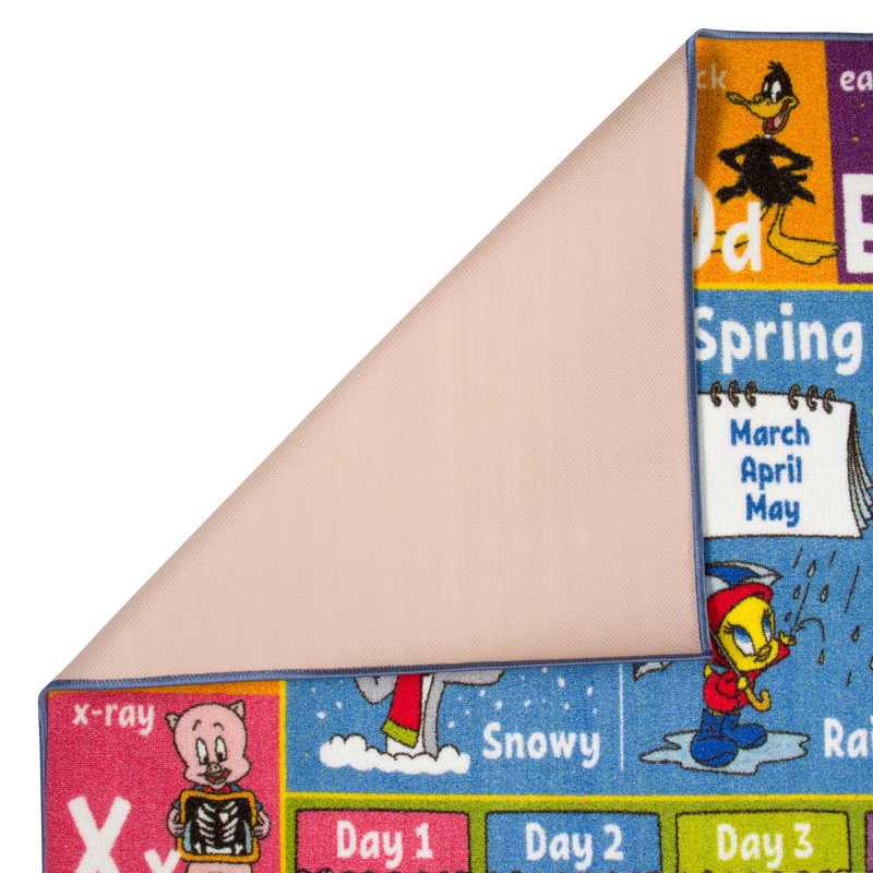 Looney Tunes ABC Alphabet Seasons Months Days Educational Learning Game Area Rug Mat Carpet For Kids, Rectangle 8'2" x 9'10"