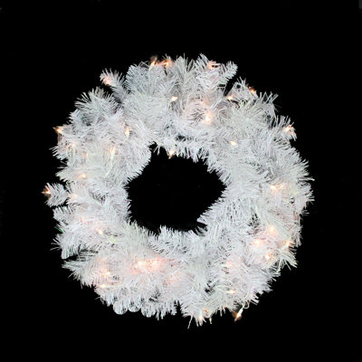 Couronne de Noël artificielle pré-éclairée en pin blanc - lumières claires de 24 pouces