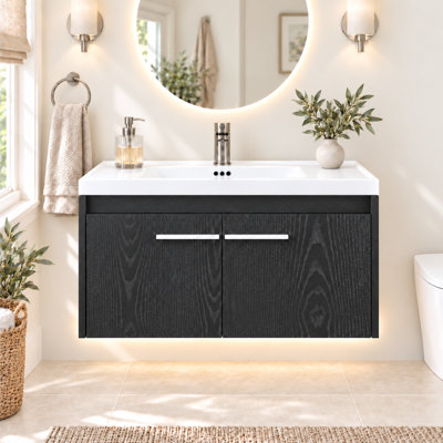 31" Floating Bathroom Vanity with Sink, LED Lighting and Double-Door Storage