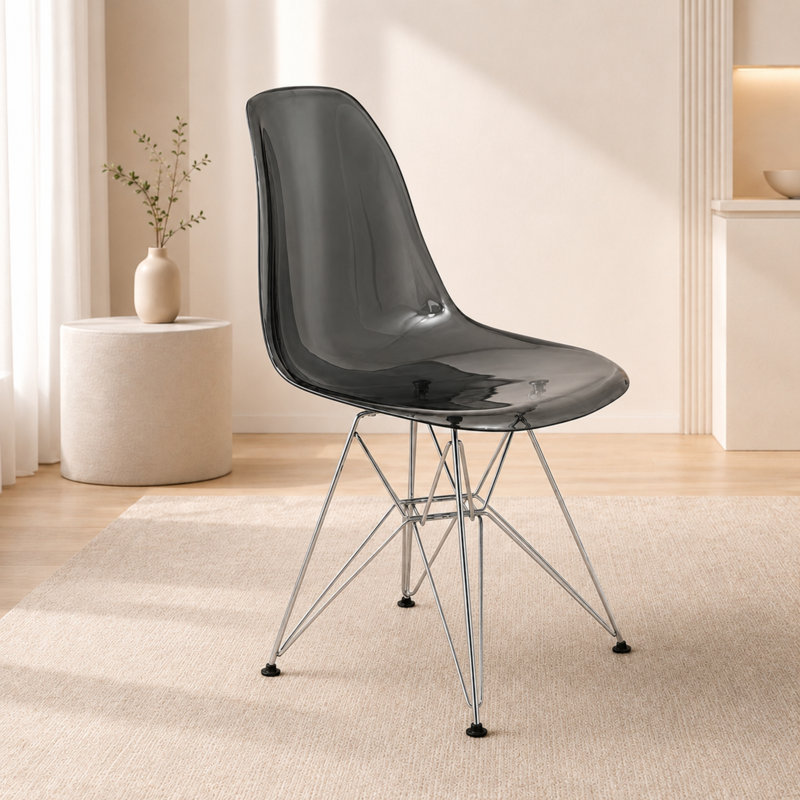 Chaise de salle à manger Northfleet, Simple, Chrome chrome, Noir transparent