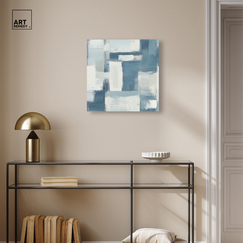 Art abstrait bleu déconstruit par III , Toile tendue, H 20 po x l 20 po
