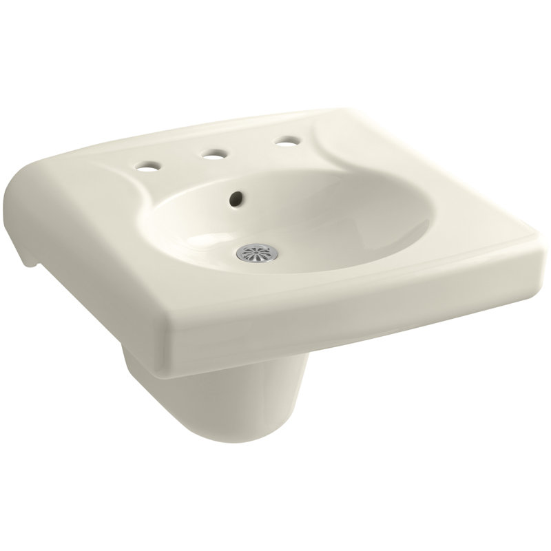 Brenham Ceramic 22" Wall Mount Bathroom Sink with Overflow, Almond, 8'' Centers