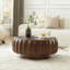 Table basse ronde en bois massif sculpté au design sculptural élégant-710260739