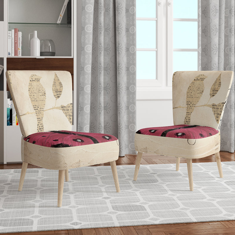 Upholstered Floral Side Chair - Modern floral Accent Chair, Abstract Red Polyester Blend 2