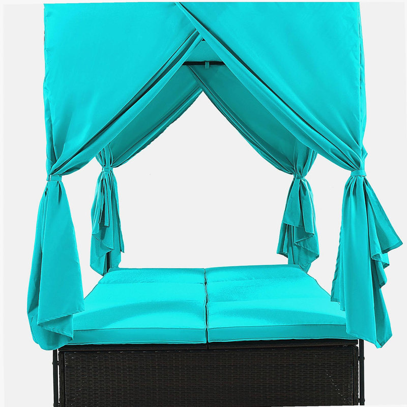 U_STYLE Méridienne double d'extérieur avec rideaux, méridienne d'extérieur avec dossier réglable, causeuse en acier robuste pour la cour, la piscine et la terrasse