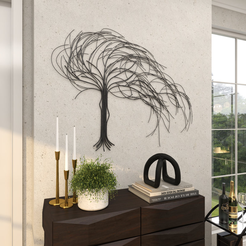 Metal Indoor Outdoor Tree Home Wall Decor with Long Branch