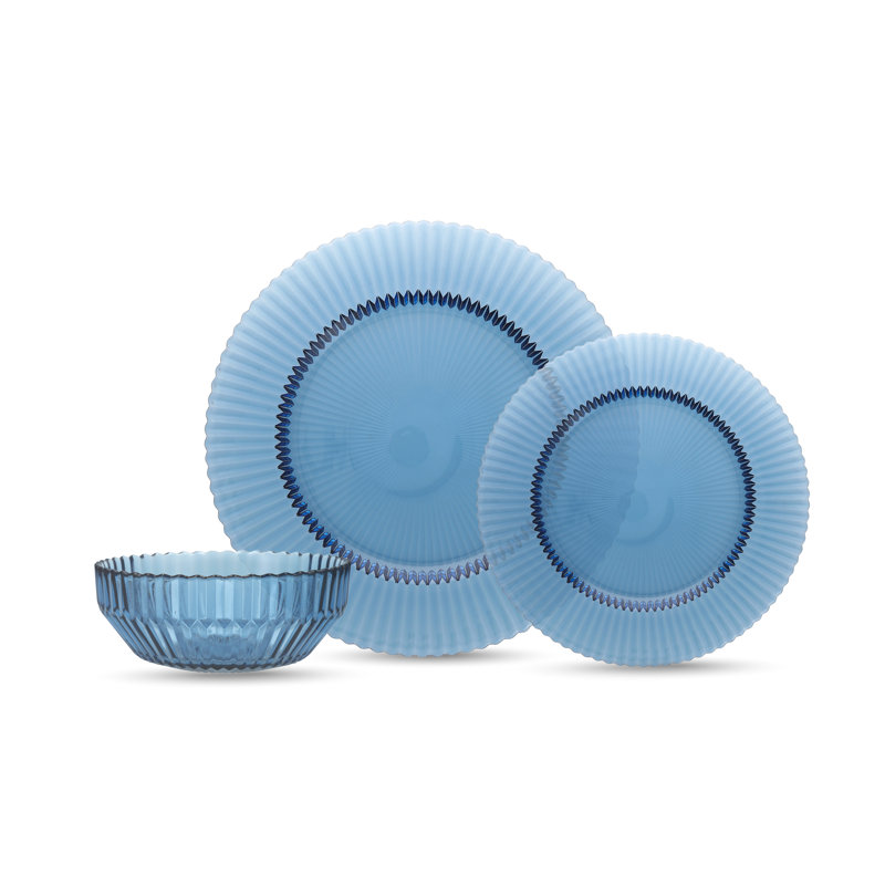 Fortessa Archie Glass, 12 Piece Dinnerware Set (Service for 4), Ginger, Cornflower Blue