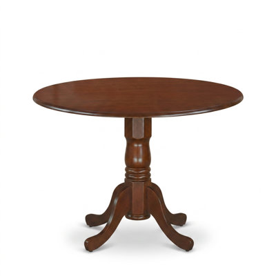 Ensemble de salle à manger rond 3 pièces en bois dur asiatique, avec abattant et sièges rembourrés, revêtement en lin crème et acajou, dimensions : 76 cm (H) x 107 cm (L) x 107 cm (P).