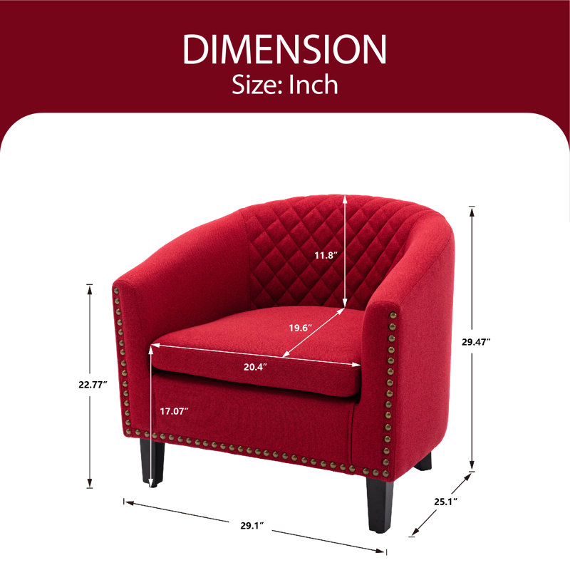 Upholstered Barrel Chair, Red 100% Linen