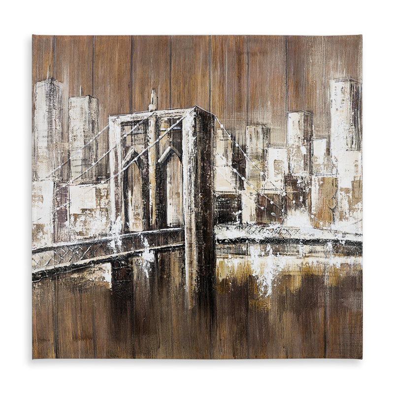 Aged Finish Brooklyn Bridge Tablecloth | Brown Industrial Decor