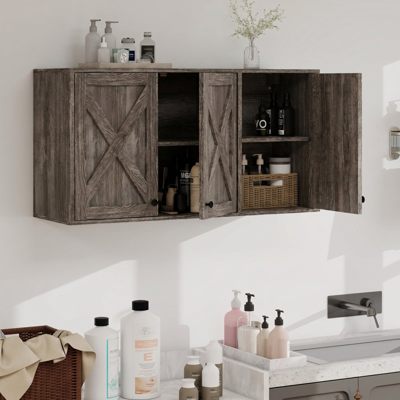 Armoire de rangement murale 19 po pour salle de bain avec tablettes (ensemble de 2), Gris, 36"