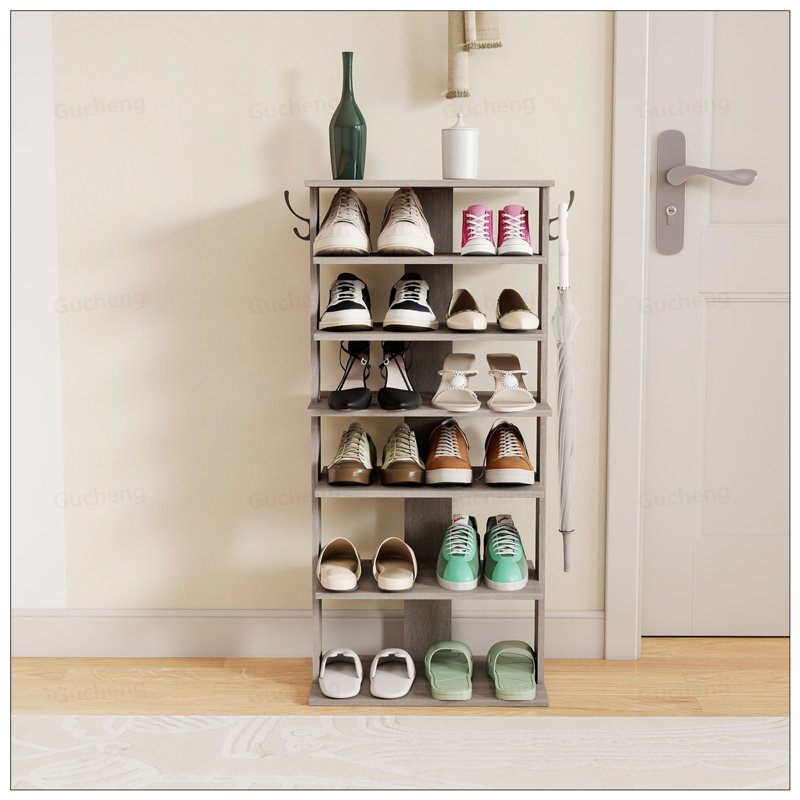 Étagère à chaussures verticale à 7 niveaux avec crochets, rangement de rangement peu encombrant pour ranger vos chaussures et accès facile