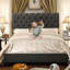 Structure de lit rembourrée en tissu avec tête de lit réglable / style Chesterfield / support à lattes de bois-472233133-472233132