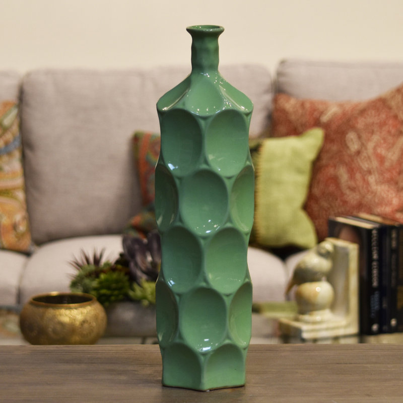 Eaglin Table Vase, 17.78" H x 4.75" W x 4.75" D, Green