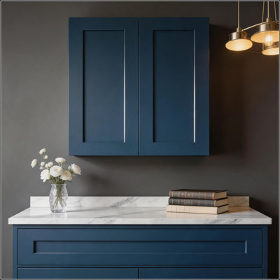 Armoire murale bleu marine Shaker avec 2 tablettes réglables pour le rangement de la cuisine et de la salle de bain