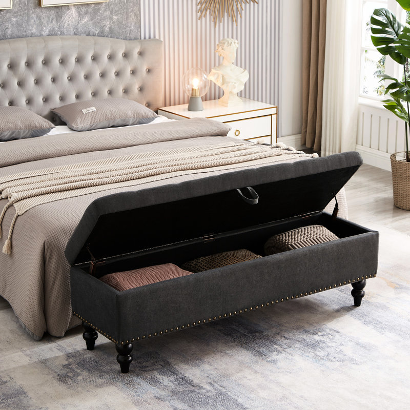 Banc avec repose-pieds 59 po avec rangement, Gris