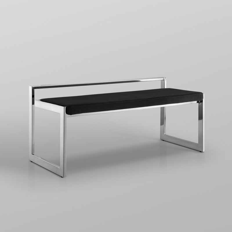 Tasica Upholstery Upholstered Bench, Black, Chrome