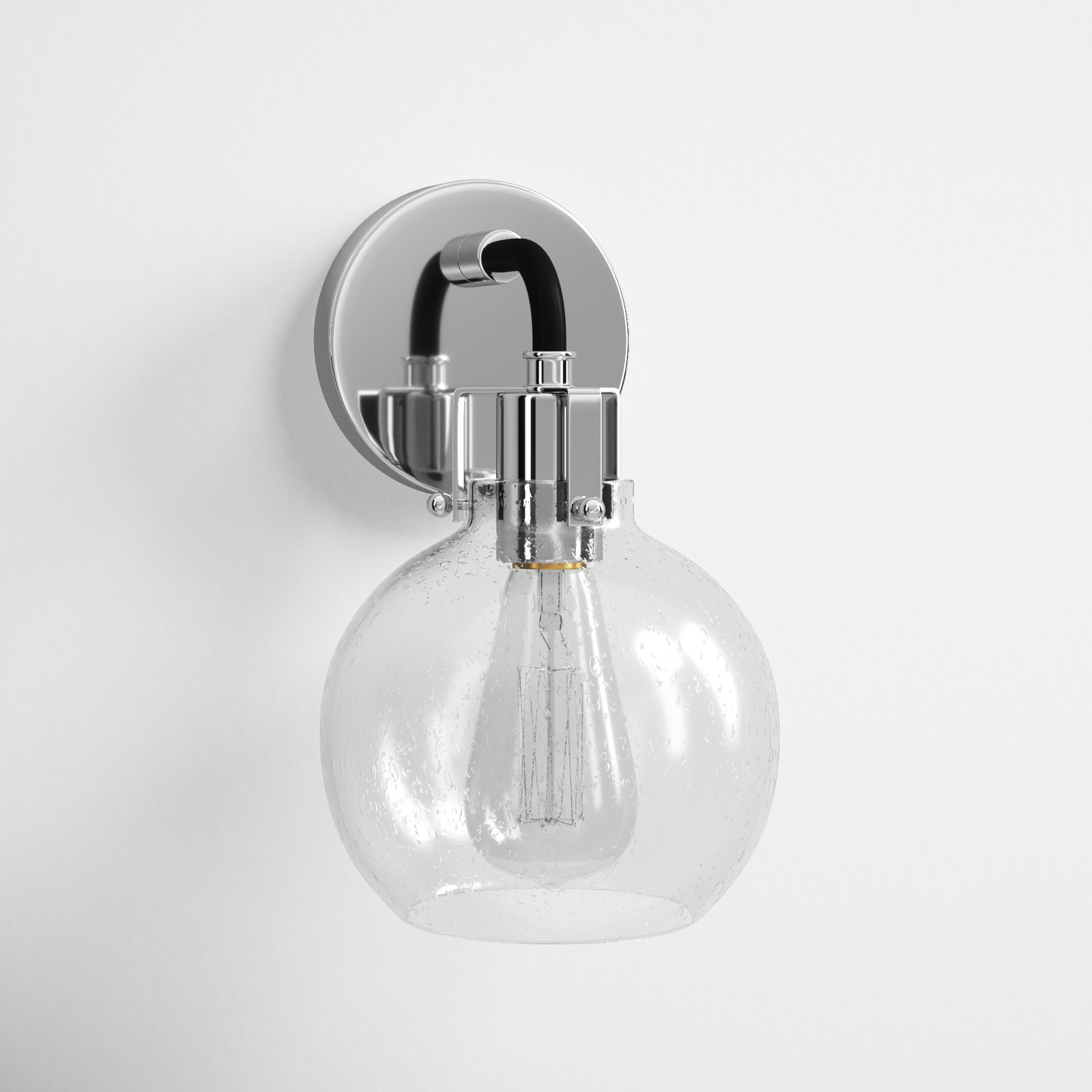 Byrne Single Light Dimmable Armed Sconce, Polished Nickel/Textured Black