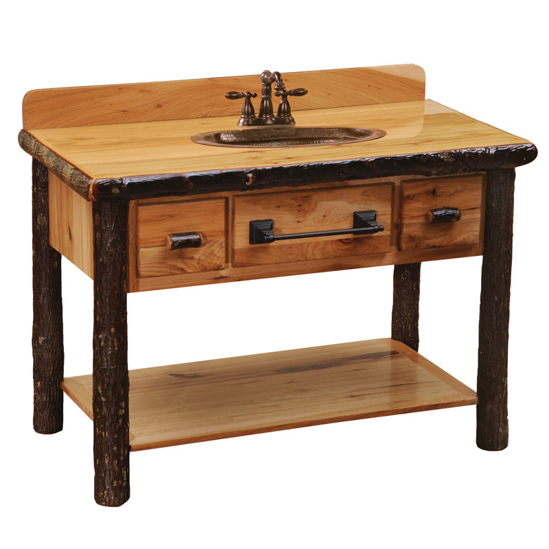 Meuble-lavabo à deux tiroirs avec tablette en bois d'hickory Fireside Lodge, Hickory naturel
