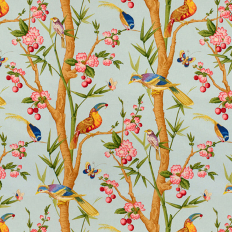Toucans 100% Cotton Performance Fabric, Bleu