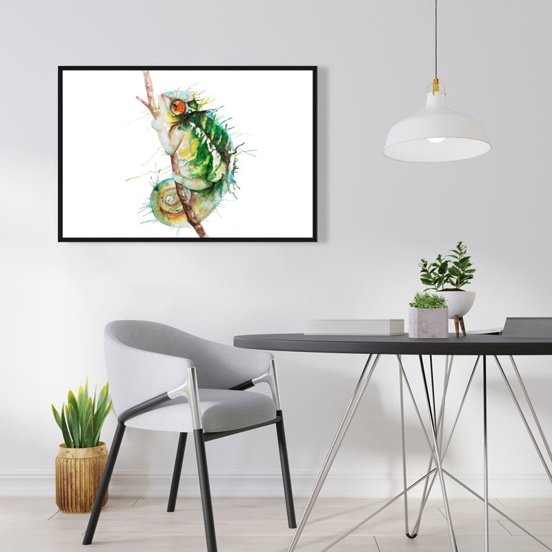 Watercolor Chameleon - Toile encadrée avec décor de reptile, H 25,25 po x l 37,25 po