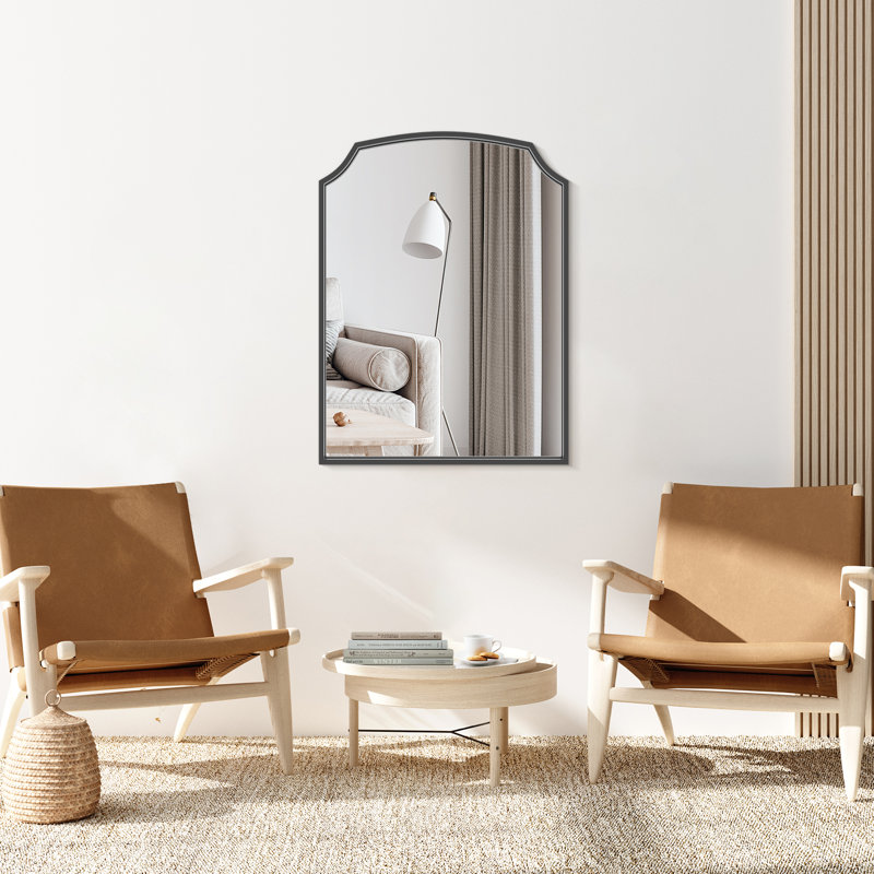 Fan-Shaped Wrought Iron Framed Decorative Mirror, 24" x 18", Black