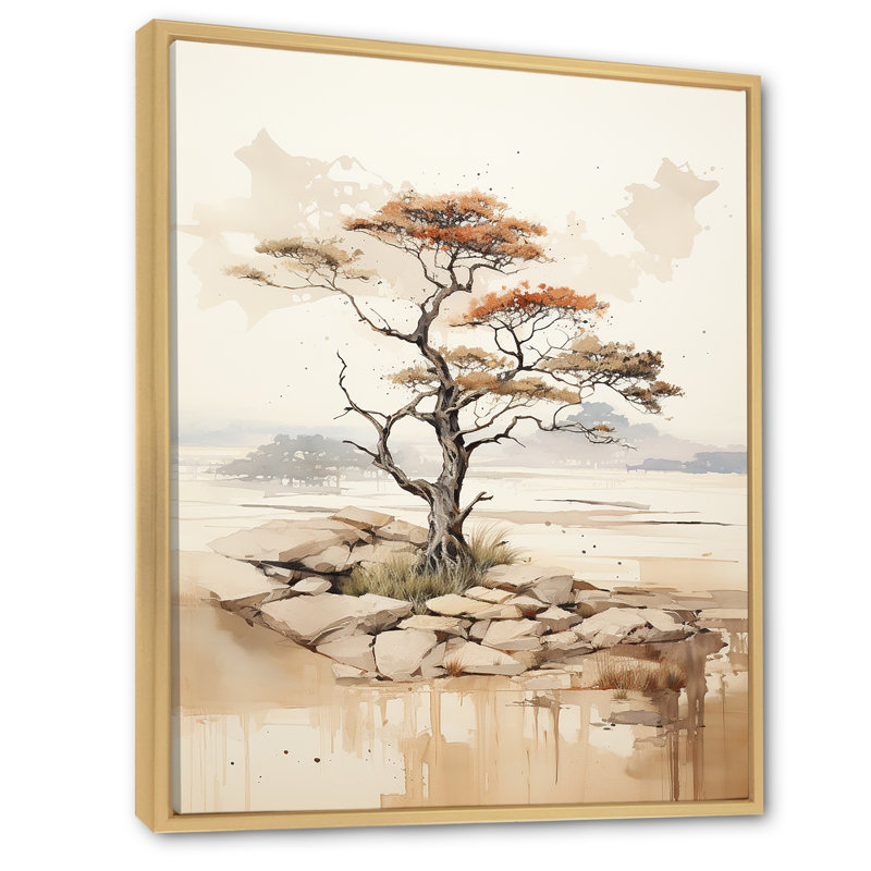 «Beige minimalisme», art mural africain, H 40 po x l 30 po x P 1,5 po, Cadre flottant brun
