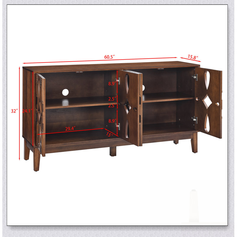 Buffet Mid-Century moderne avec rangement spacieux, tablettes réglables et utilisation polyvalente pour la décoration intérieure