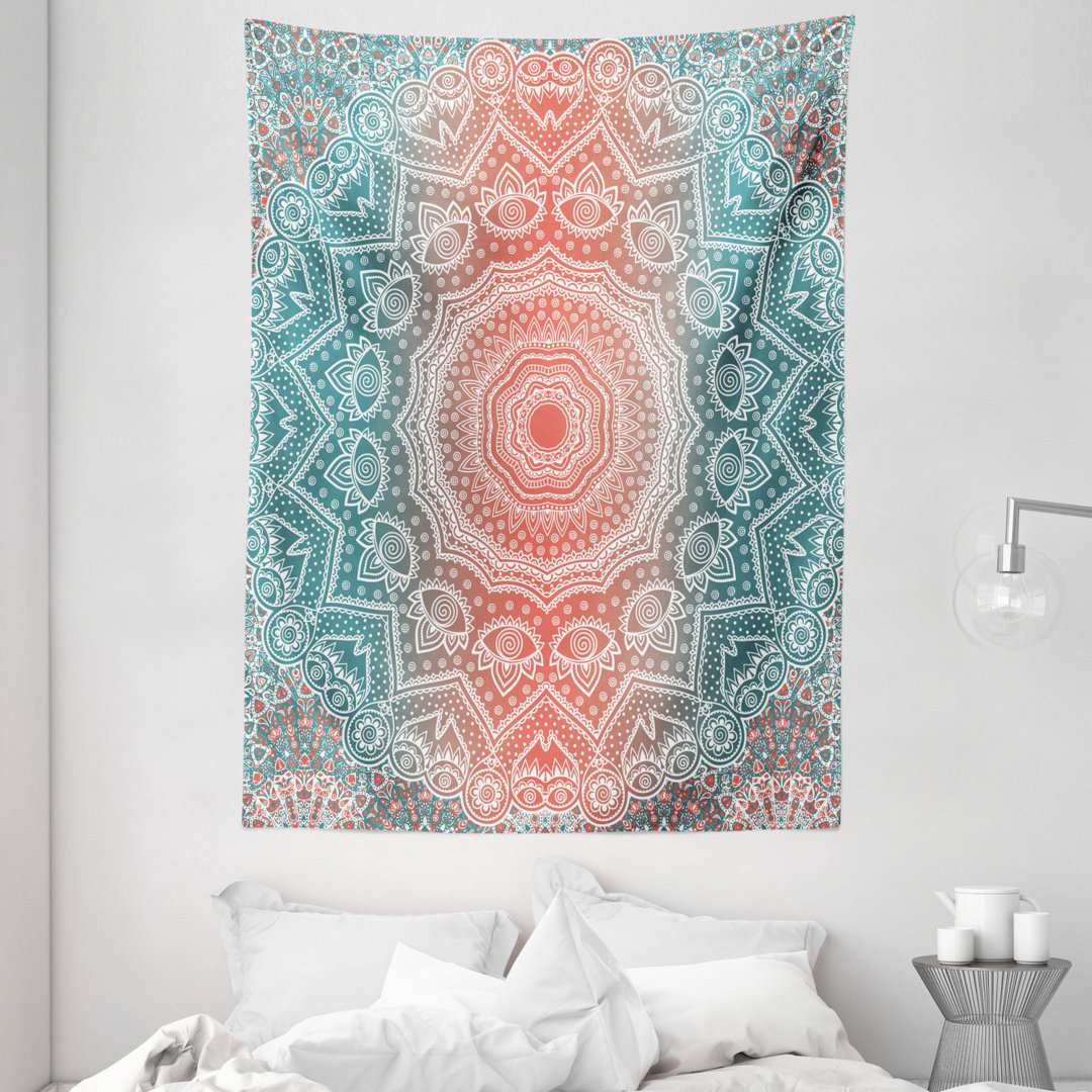 Wandbehang Modern Tribal Mandala Tibetan Healing Motiv mit floralen geometrischen Ombre