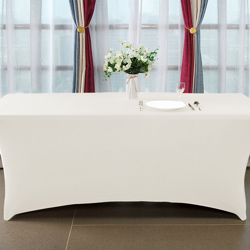 Stretch Solid Color Wedding Tablecloth, 48" L x 30" W, Ivory
