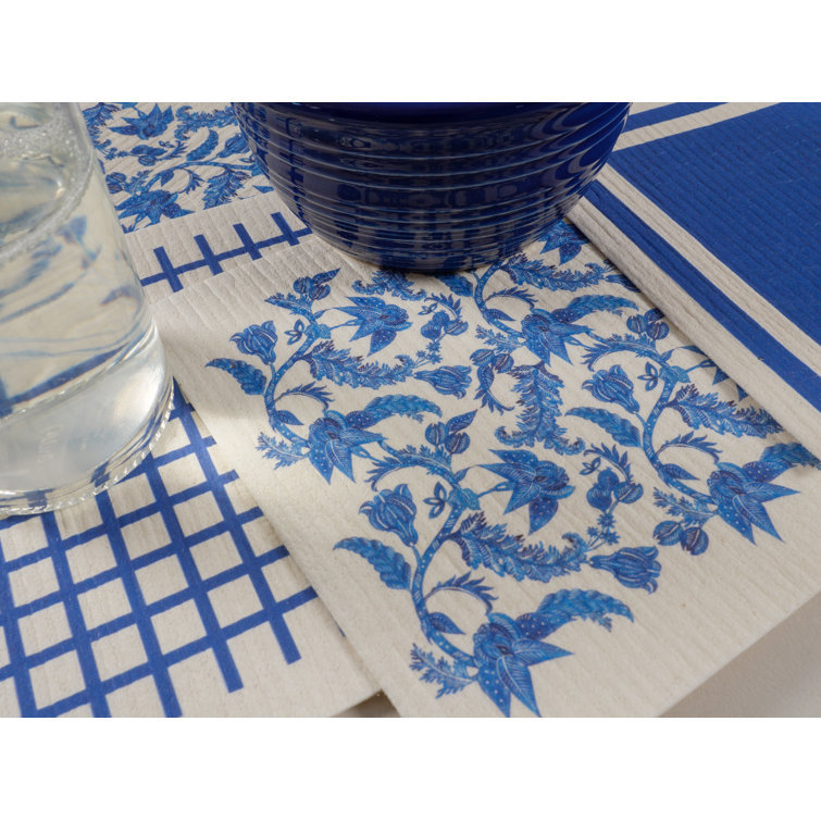 KAF Home Swedish Dish Cloths, Batik, Set of 4 , Blue