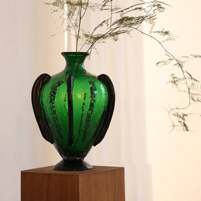 Vase de table en verre fantaisie vintage vert du milieu du siècle