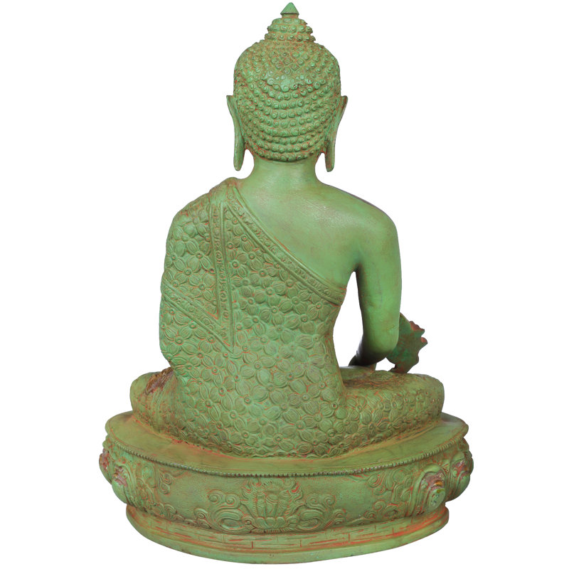 Figurine de Bouddha de la Médicine décorée de Vishwa Vajra (divinité bouddhiste tibétaine)