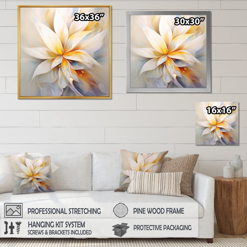 «Dreamy White Digital Spring Flowers I», reproduction sur toile, H 24 po x l 24 po x P 1 po, Cadre flottant blanc