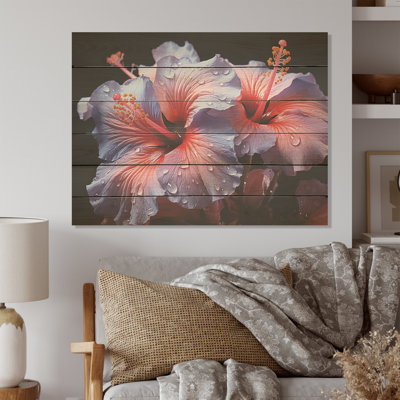 Hibiscus mauve moderne en fleurs - Hibiscus, art mural sur bois de pin naturel