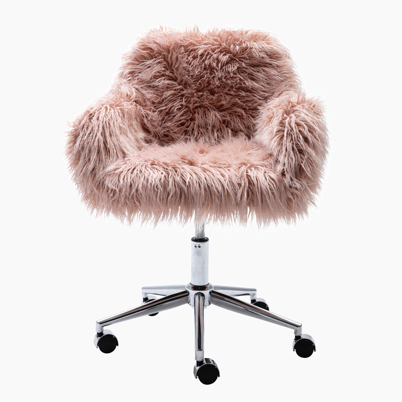 Chaise de travail en fausse fourrure Ratchel, Rose