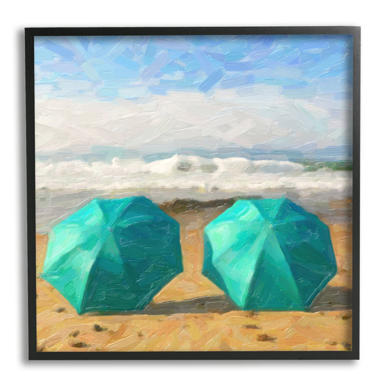 Duo de parasols de plage par Graffi * Tee Studios, Giclée encadrée noir minuit, H 12 po x l 12 po x P 1,5 po