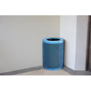 Alpine Industries Round Diamond Steel 36 Gallon Trash Can With Flat Lid With Liner