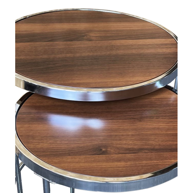 Middlewich Glass Top Frame Nesting Tables, Silver, Walnut Wood