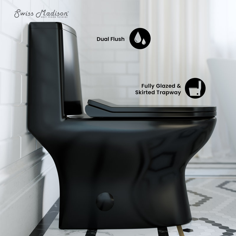 Ivy One-Piece Elongated Toilet Vortex Dual-Flush 1.1/1.6 gpf, 12, Glossy Black, Top