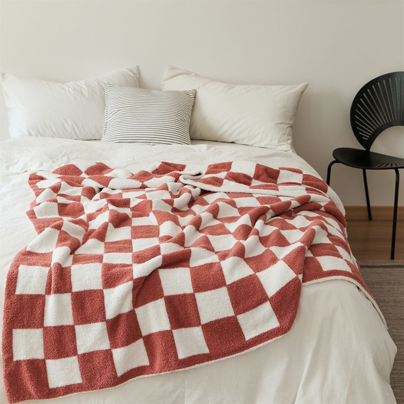Jeté à carreaux en peluche rétro, Rouge