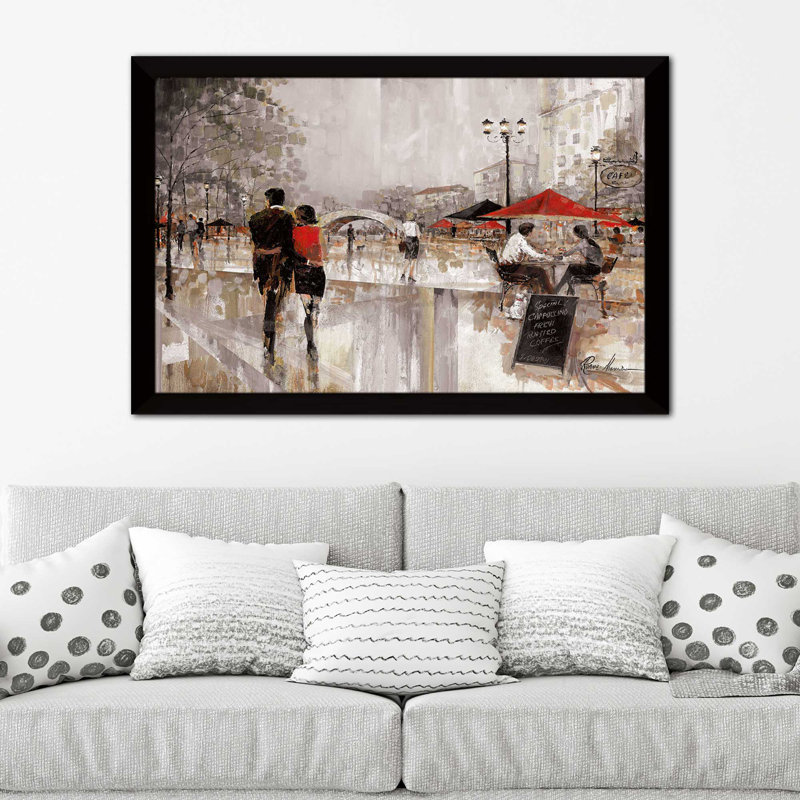 « riverwalk charm charme i », reproduction de peinture à l’huile encadrée, H 35,5 po x l 51,5 po x P 0,75 po