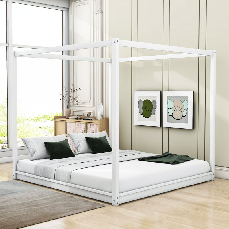 Plyler King Wood Canopy Platform Bed, White