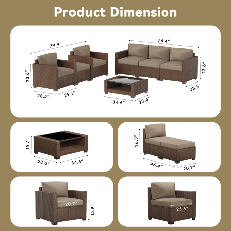 7 Piece Sectional Seating Group With , Coffee Table, 6317Cl-A, Camel