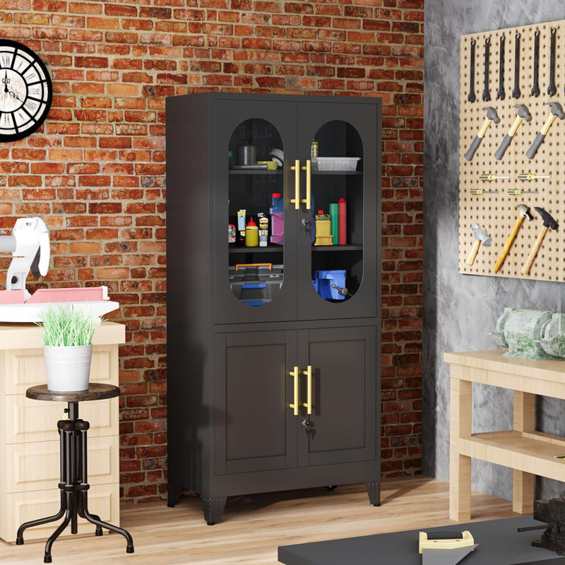 Metal Decorative Office Filing Storage Cabinet with Lock and Adjustable Shelves, Black