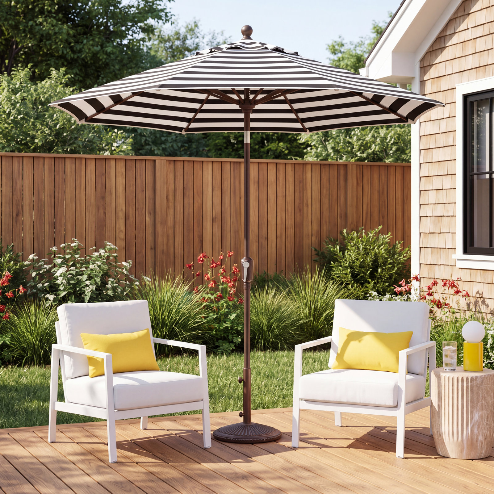 Bigsby 7.5' Sunbrella® Umbrella, Bronze, 93.5"H x 90"W x 90" D, Black/White Striped Sunbrella®