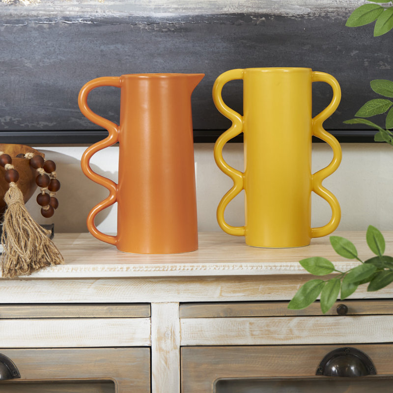 Ensemble de 2 vases de table en céramique Edicott, Orange / Jaune