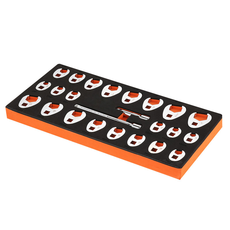 3/8" Drive Crowfoot Wrench Set with 2 Extension Bars, 24-Piece Crows Foot Wrench Set, SAE  3/8"-1" and Metric 10-22 mm, CR-MO Steel Crowfoot Wrench Set, with EVA Tool Organizer