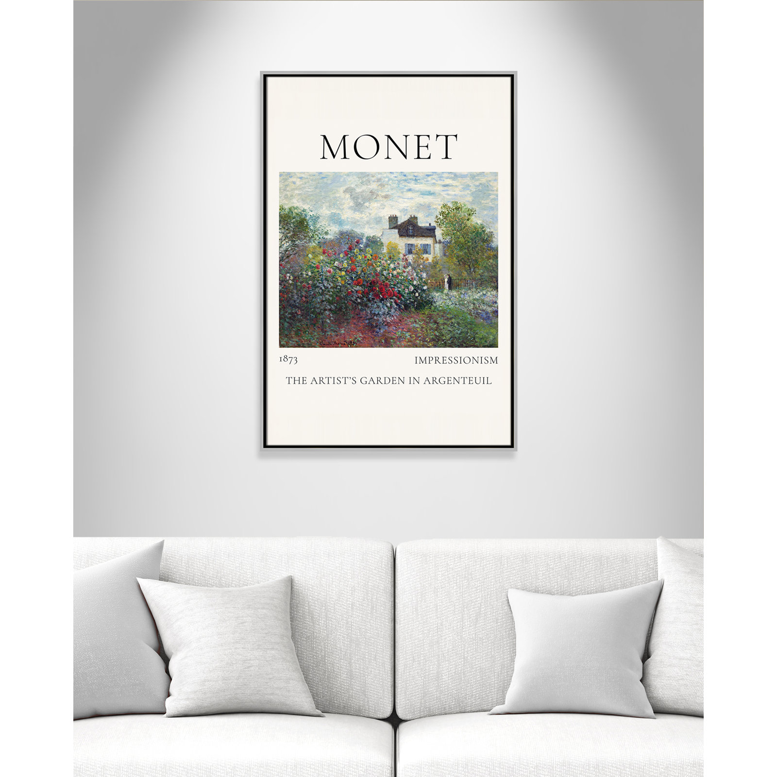 Artists Garden in Argenteuil Print by Claude Monet, No, 37.5" H x 25.5" W x 2" D, Silver Floater Frame